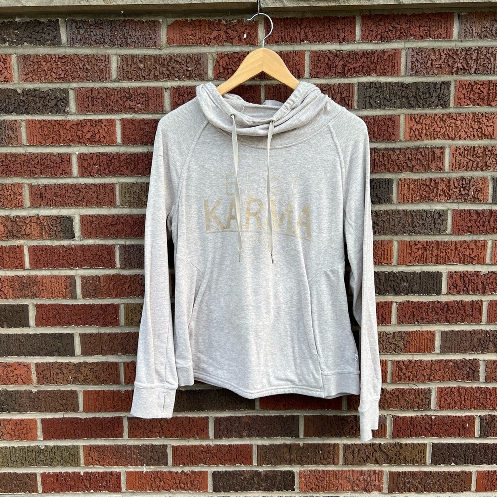 H ya Cream Oatmeal Gold Graphic Best Karma Ever Cowl Neck Hoodie